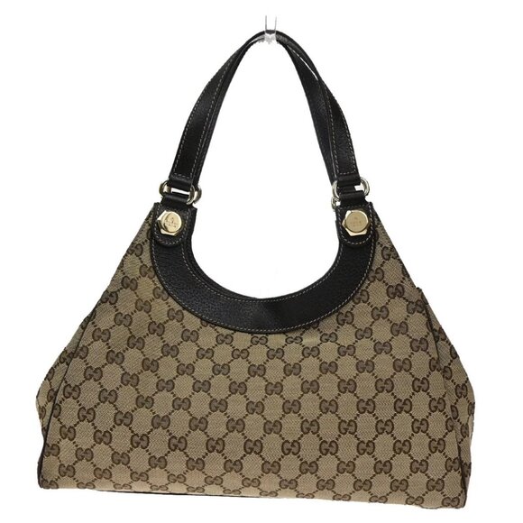GUCCI Logo GG Pattern Shoulder Bag Canvas Leather Brown GHW Italy 76YH745 - Picture 1 of 14
